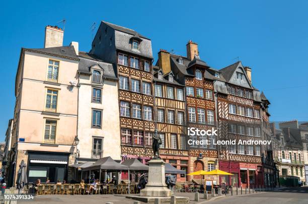 Traditional Halftimbered Houses In The Old Town Of Rennes France Stock Photo - Download Image Now