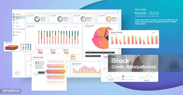 Infographic Dashboard Template With Flat Design Graphs And Charts Stock Illustration - Download Image Now