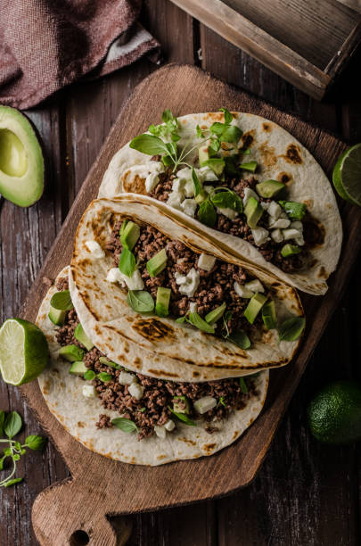 istock Homemade minced beef tortilla, fresh avocado and mozarella cheese 1074412746