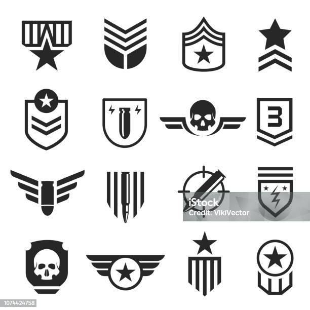 Military And Army Design Element Icon Set Stock Illustration - Download Image Now - Military, Icon Symbol, Patchwork