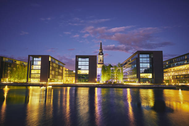 istock Modern buildings in Copenhagen at night 1074435680