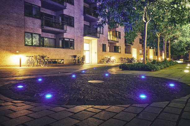 istock Residential building at night. 1074435712