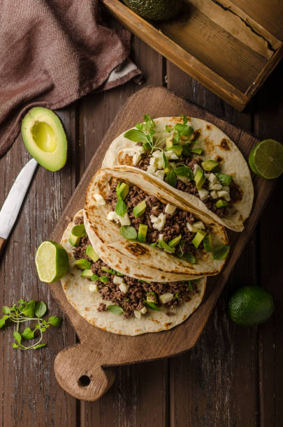 istock Homemade minced beef tortilla, fresh avocado and mozarella cheese 1074458242