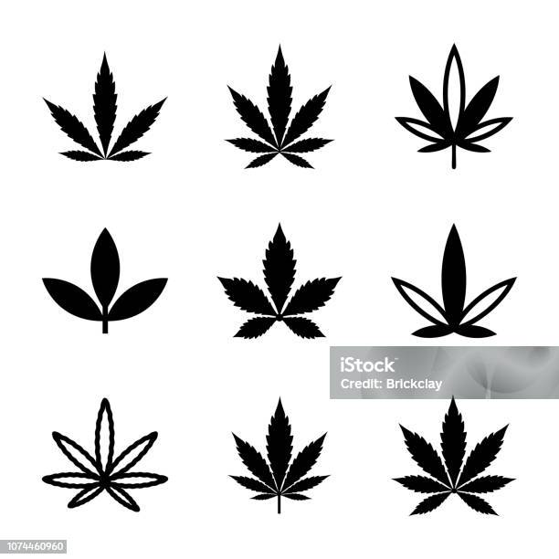 Weed And Marijuana Line And Glyph Icons Set Stock Illustration - Download Image Now - Marijuana - Herbal Cannabis, Leaf, Hemp