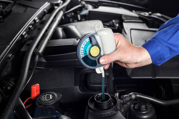 Checking the radiator antifreeze Mechanic is checking the radiator antifreeze, car engine coolant stock pictures, royalty-free photos & images