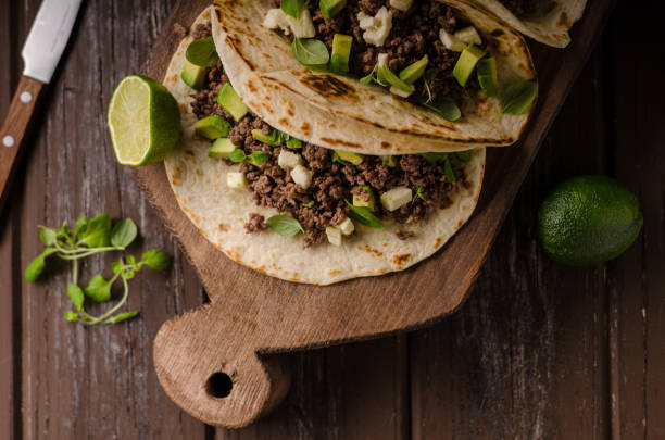istock Homemade minced beef tortilla, fresh avocado and mozarella cheese 1074473414