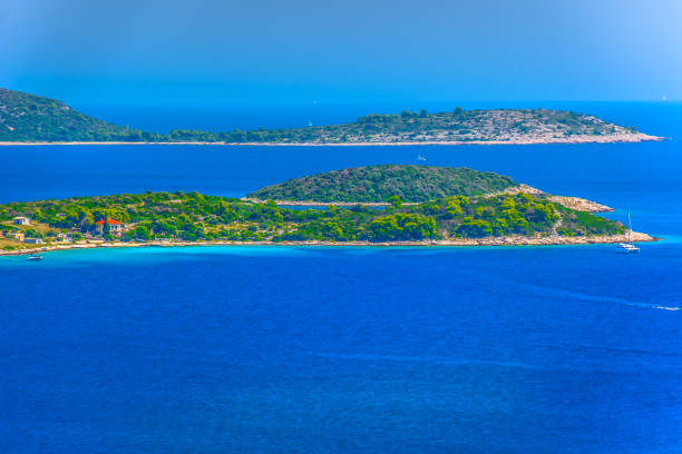 Scenic view at amazing blue VInisce bay in Dalmatia region, Croatia Mediterranean.