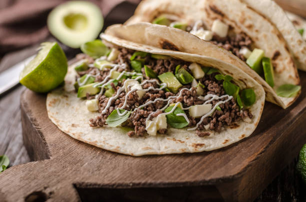istock Homemade minced beef tortilla, fresh avocado and mozarella cheese 1074490272