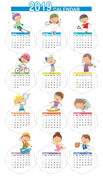 Vector illustration of Cute calendar 2019 cartoon