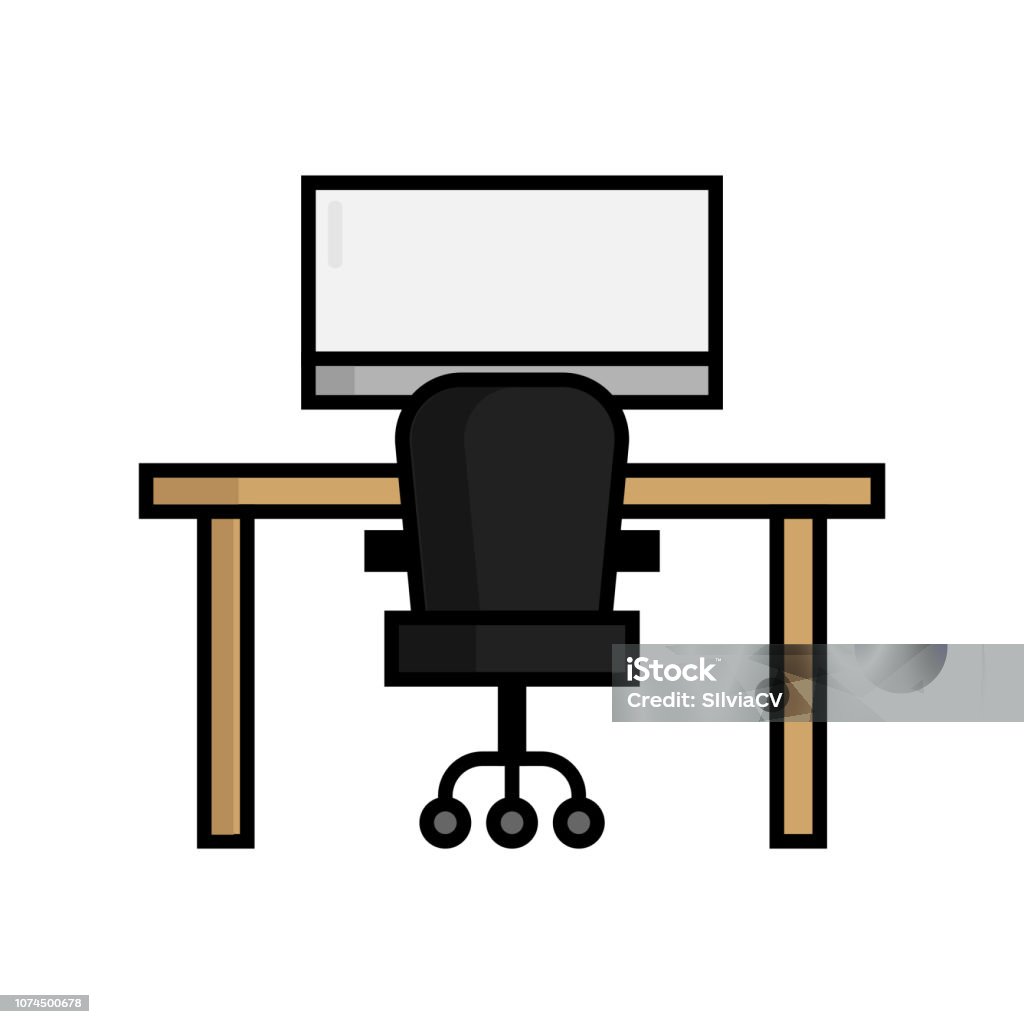 Workdesk Graphics Work Desk With Computer Stock Illustration - Download Image Now - Adult ...