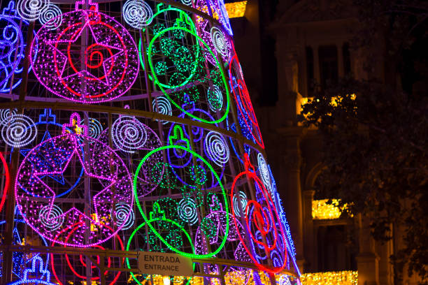 istock Led christmas lights and building 1074503058