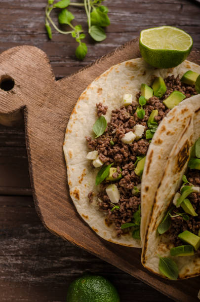 istock Homemade minced beef tortilla, fresh avocado and mozarella cheese 1074503080