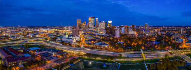 Minneapolis, MN Skyline Aerial Twilight stock photo
