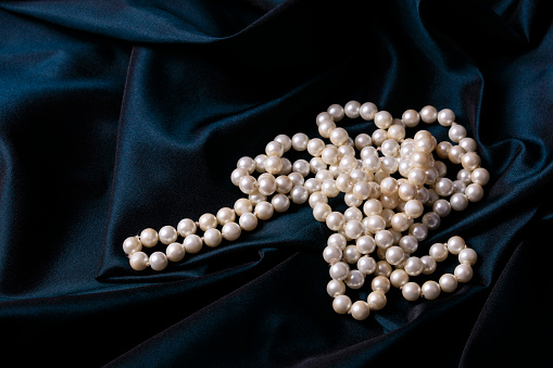 Cultivated pearl necklace against a black background