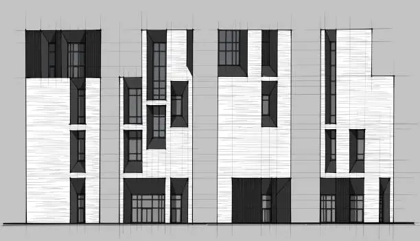 Vector illustration of Hand drawing black and white architecture