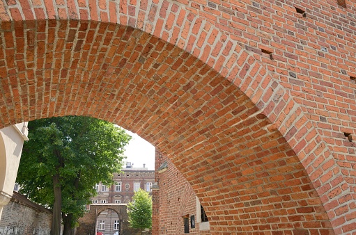 Brick archway in  the Jewish district in Krakow, Poland.