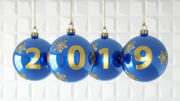 istock 2019 Text with Blue Christmas Ornaments 1074521180