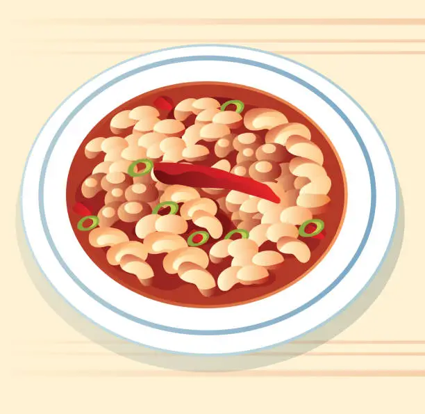 Vector illustration of Baked beans, Mexico and Turkish Food, Kuru Fasülye