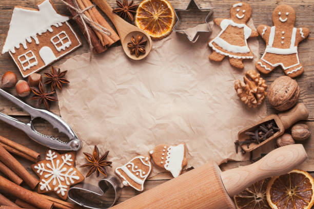 istock Holiday template with Christmas spice and ornaments 1074529416