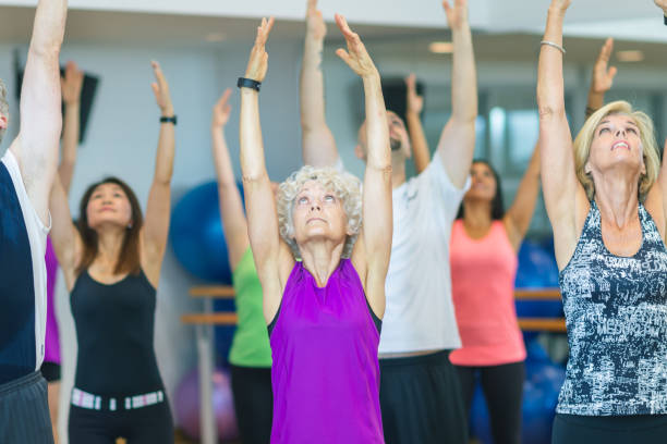 istock Fitness class at a gym 1074534014