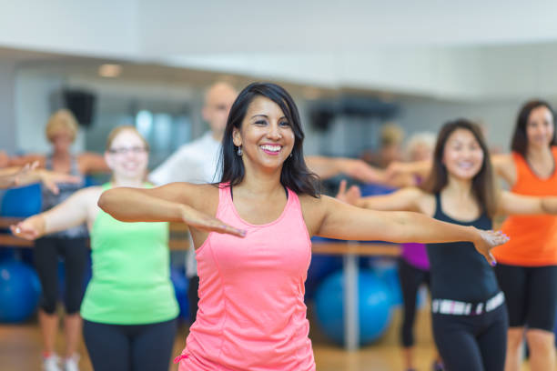 istock Fitness class at a gym 1074534050