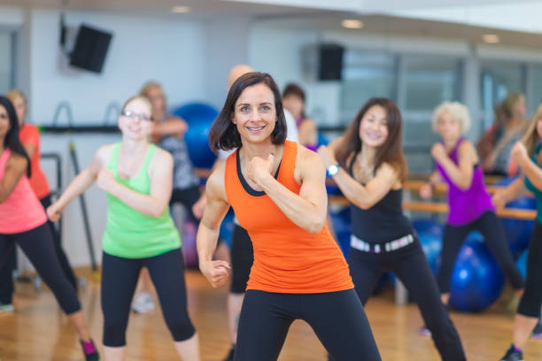 istock Fitness class at a gym 1074534052