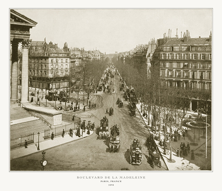Antique Paris Photograph: Boulevard De La Madeleine, 1893. Source: Original edition from my own archives. Copyright has expired on this artwork. Digitally restored.