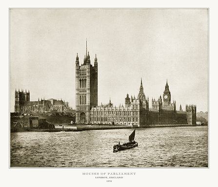 Antique London Photograph: House of Parliament, London, England, 1893. Source: Original edition from my own archives. Copyright has expired on this artwork. Digitally restored.
