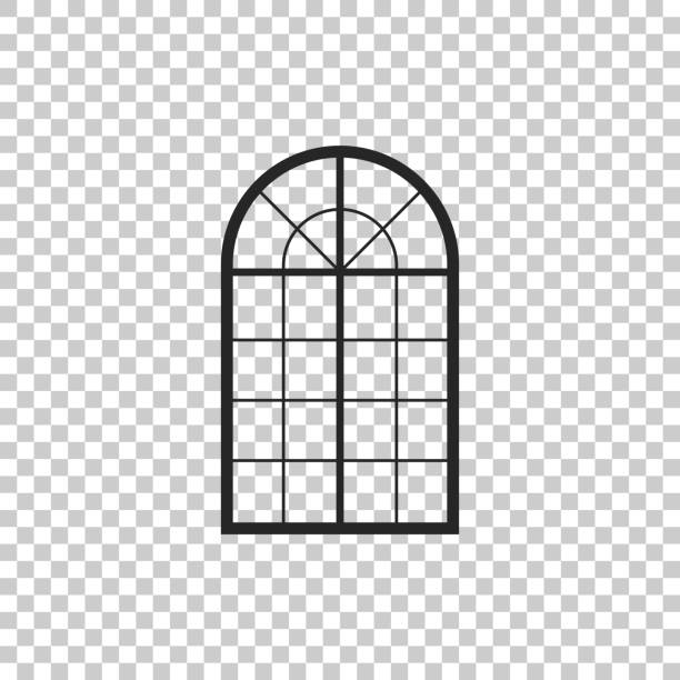 아치형된 창 아이콘 투명 한 배경에 고립입니다. 평면 디자인입니다. 벡터 일러스트 레이 션 - arched window stock illustrations