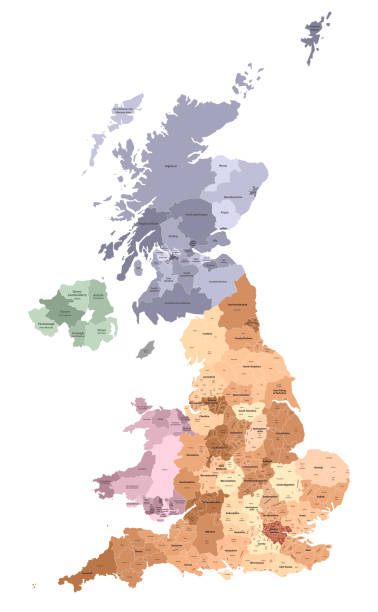 United Kingdom administrative districts vector high detailed map colored by regions and counties United Kingdom administrative districts vector high detailed map colored by regions and counties nottinghamshire map stock illustrations