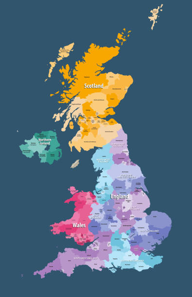 ilustraciones, imágenes clip art, dibujos animados e iconos de stock de mapa de alto detallado vector de reino unido con las fronteras de las divisiones administrativas - east midlands illustrations