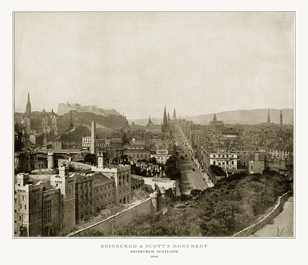 Antique Scotland Photograph: Edinburgh and Scott’s Monument, Edinburgh, Scotland, 1893. Source: Original edition from my own archives. Copyright has expired on this artwork. Digitally restored.