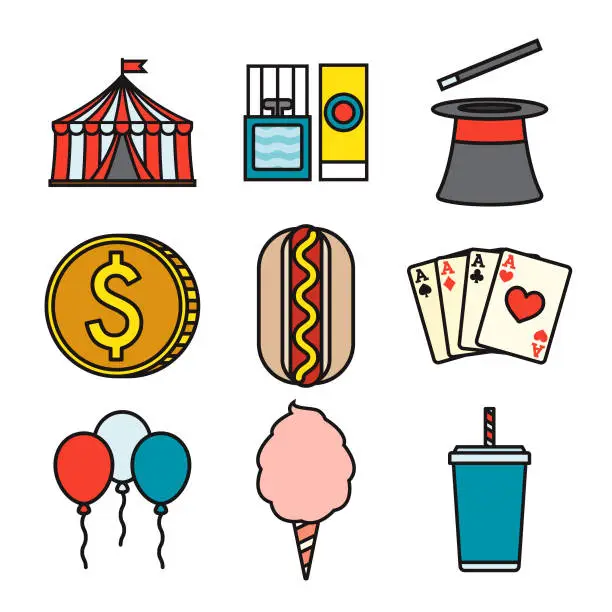 Vector illustration of Carnival Thin Line Icon Set