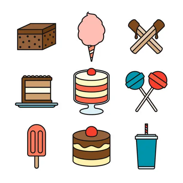 Vector illustration of Dessert Thin Line Icon Set