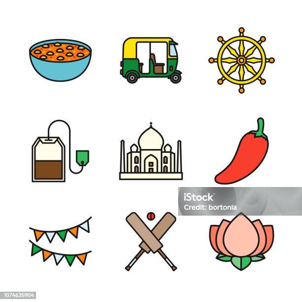 India Thin Line Icon Set Stock Illustration - Download Image Now - Icon Symbol, Taj Mahal, Thin Line Illustration