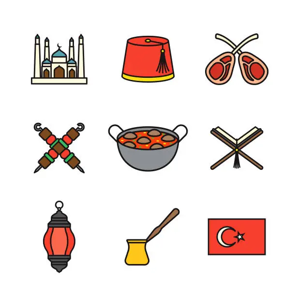 Vector illustration of Turkey Thin Line Icon Set