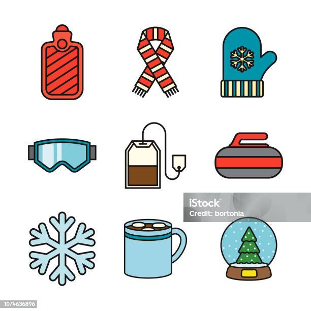 Winter Thin Line Icon Set Stock Illustration - Download Image Now - Ice, Ski Goggles, Skiing