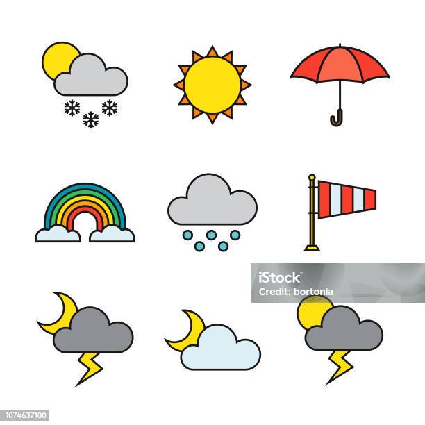 Weather Thin Line Icon Set Stock Illustration - Download Image Now - Clip Art, Cloud - Sky, Cold Temperature