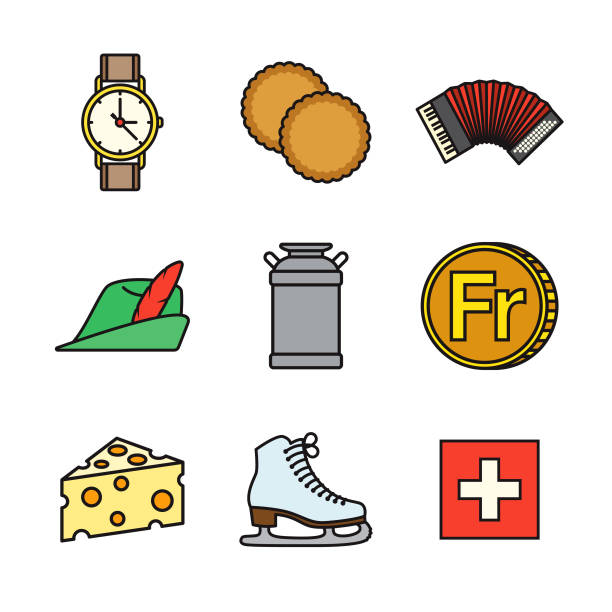 ilustrações de stock, clip art, desenhos animados e ícones de switzerland thin line icon set - swiss francs illustrations