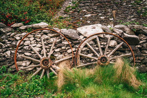 Old wagon wheels as decoration