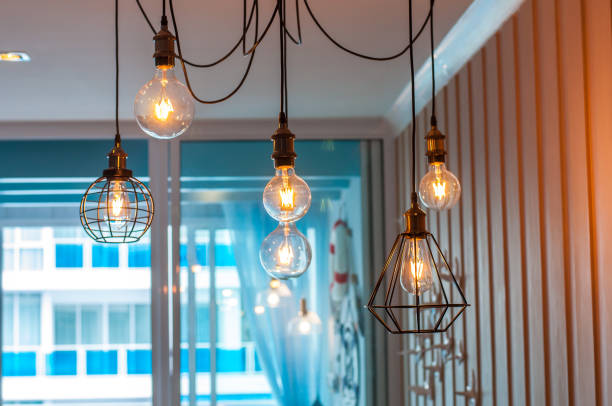 istock A group of hanging lights with shallow depth of field 1074689220