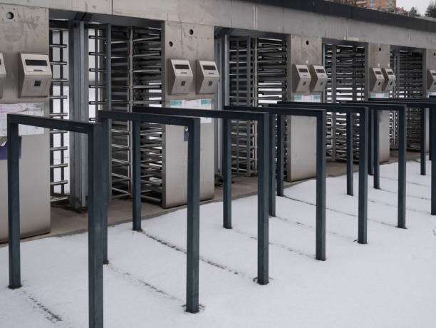 istock security entrance with multiply turnstiles metro, stadium 1074709848