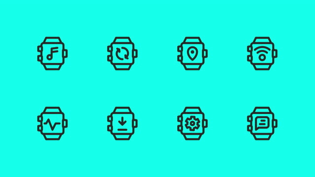Smart Watch Line Icons - Vector Animate