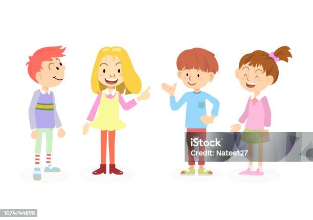 Happy And Cute School Kids Talk With Friends Concept For Education And  Children Day Stock Illustration - Download Image Now - iStock