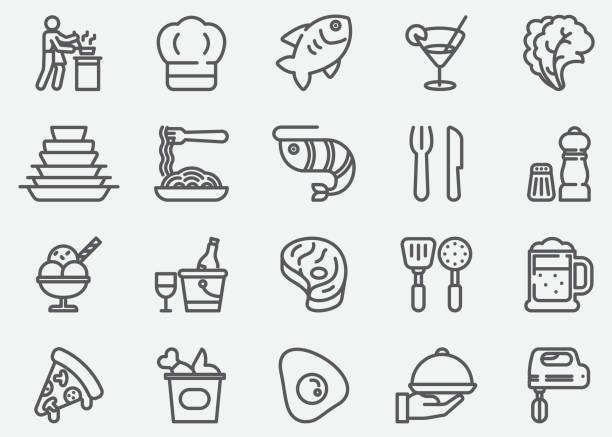 ilustraciones, imágenes clip art, dibujos animados e iconos de stock de iconos de línea restaurante - salad food beer restaurant