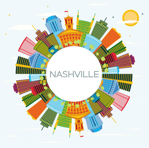 ilustraciones, imágenes clip art, dibujos animados e iconos de stock de horizonte de nashville tennessee ciudad con edificios de color, azul cielo y espacio de la copia. - tennessee house nashville residential structure