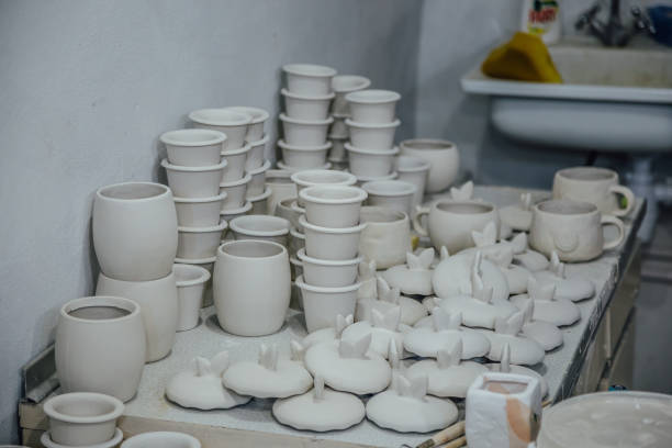 istock Pottery workshop. Drying unbaked pottery after molding 1074761912