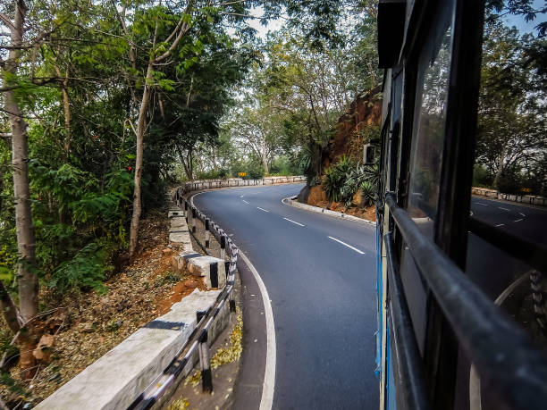 Mountain road to Balaji temple at Tirumala hill. The most visited place of Hindu pilgrimage. Sri Venkateswara Swamy Vaari Temple, Tirumala, Tirupati, India.