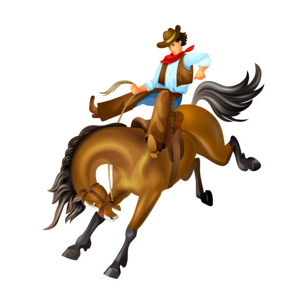 Young Man Character Of Cowboy Wild West Rider On Horse Stock Illustration -  Download Image Now - iStock