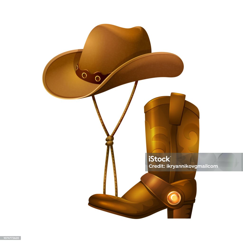 Accessori Cowboy Sotto Forma Di Cappello E Stivali In Pelle - Immagini  vettoriali stock e altre immagini di Cappello da cowboy - iStock